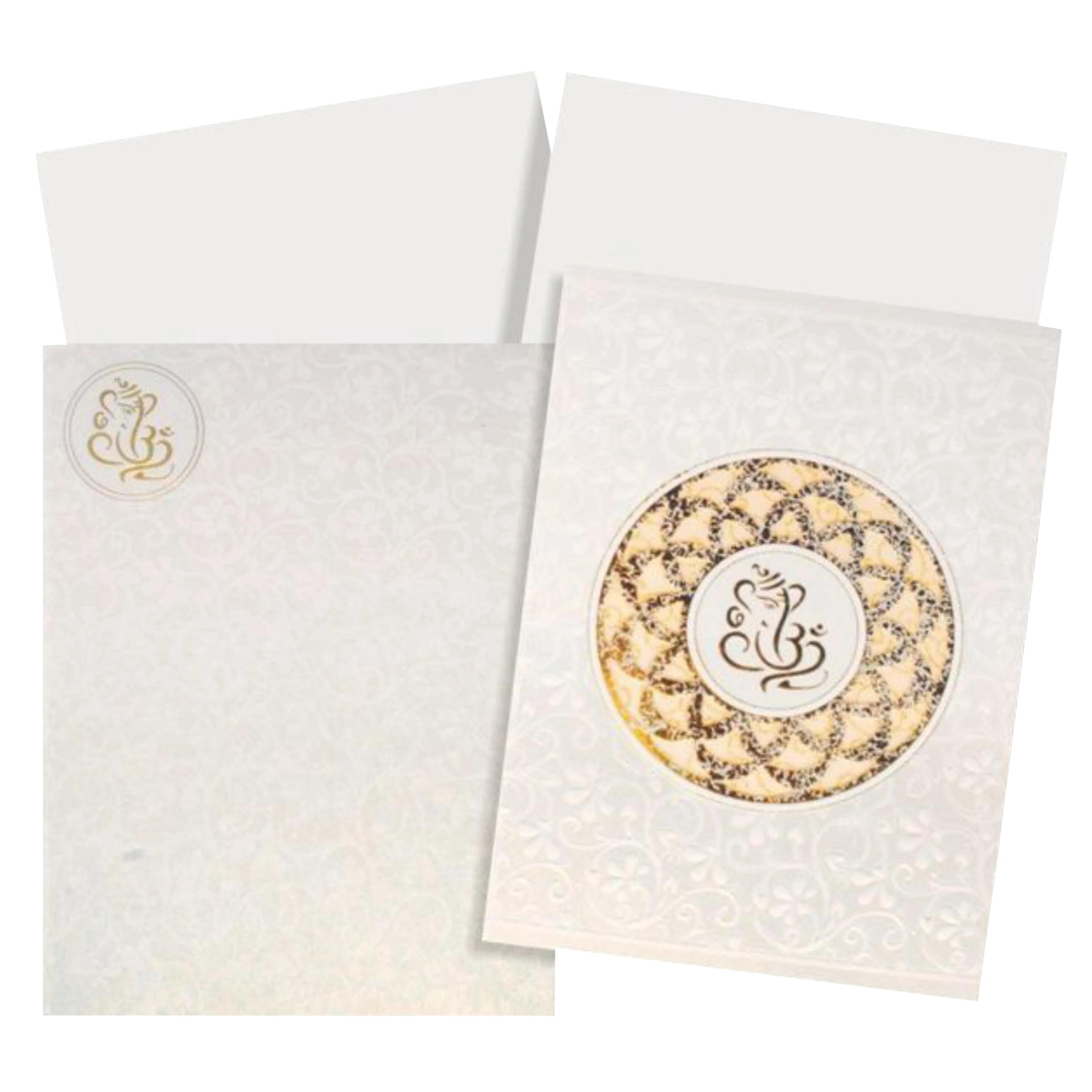 Alluring Ganesha With Flower Cut Gold Foiling Wedding Card - KNK30691