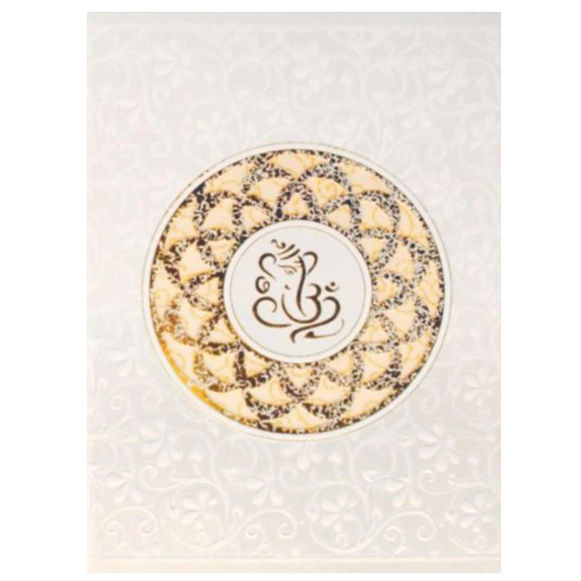 Alluring Ganesha With Flower Cut Gold Foiling Wedding Card - KNK30691 - Image 3