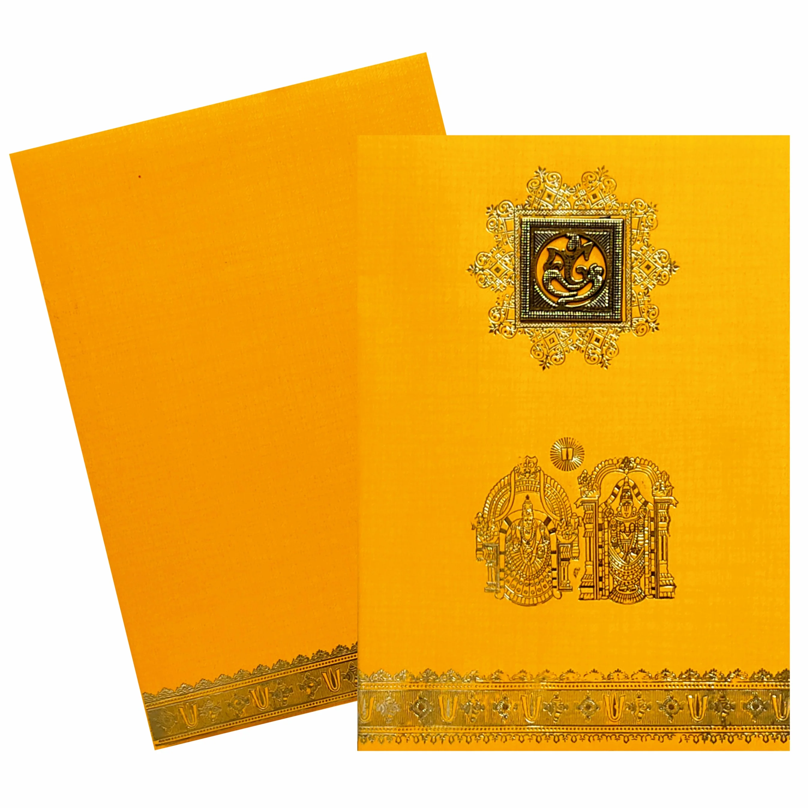 Orange Metallic Balaji Padmavathi Invite With Square Ganesha-KNCM22OB - Image 2