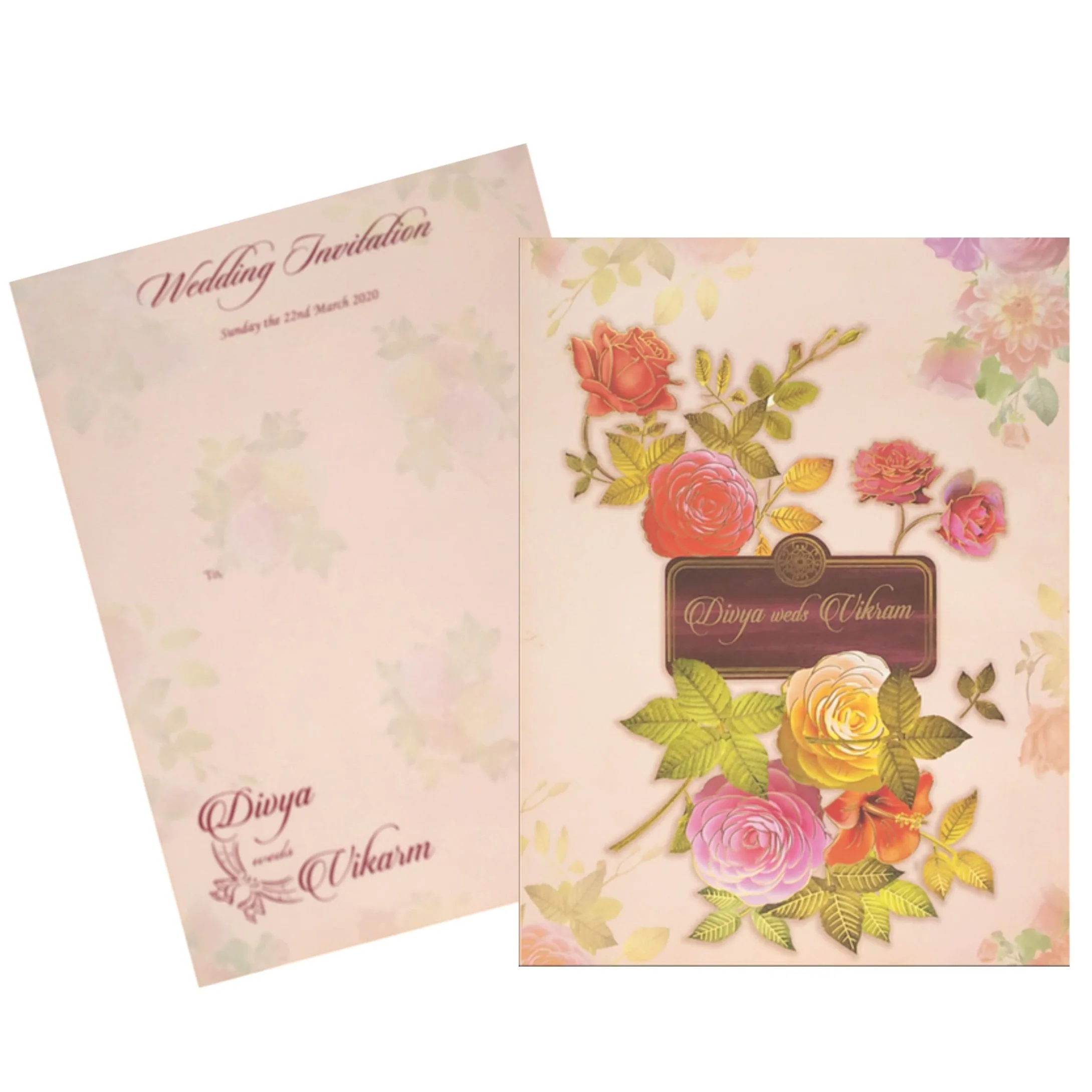 Amazing Peach Shading With Flower Design Padding Invitation Card-KNPO9503P - Image 2