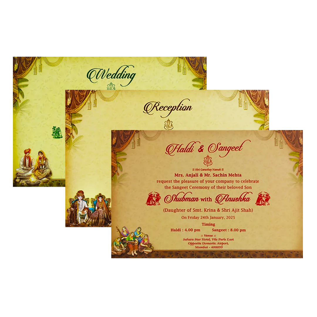 Antique Gold Bride Groom Padded Wedding Card Design-Krb08510 - Image 5