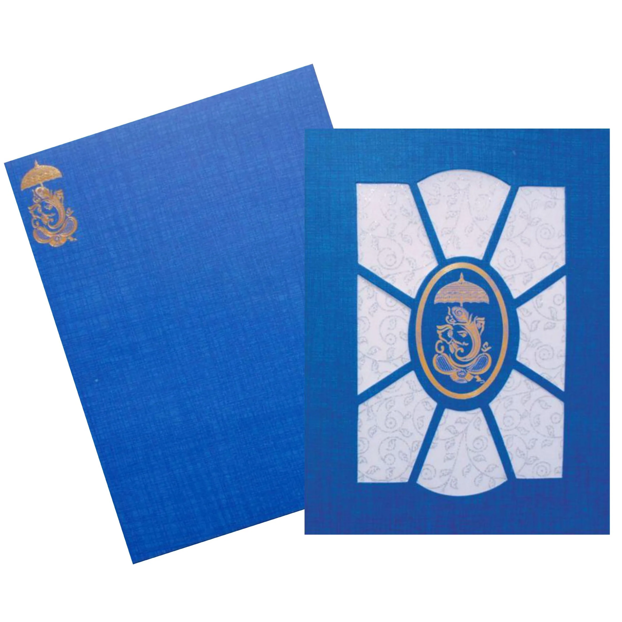 Blue Die Cut Invitation With White Floral Wolly-KNK50101 - Image 2