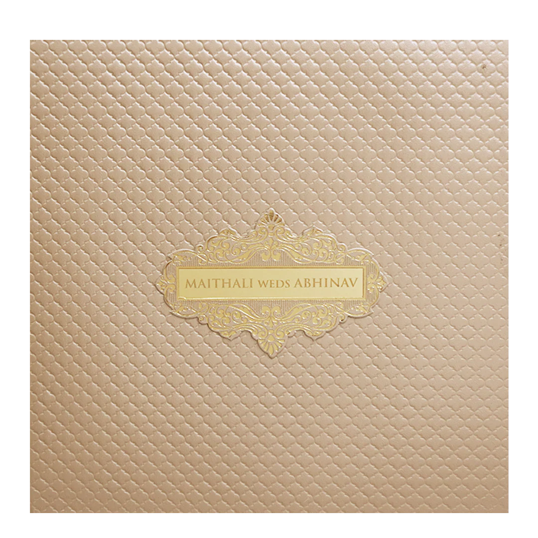 Beige Cream Floral Embossed Padded Wedding Card-KMMWD1128 - Image 3