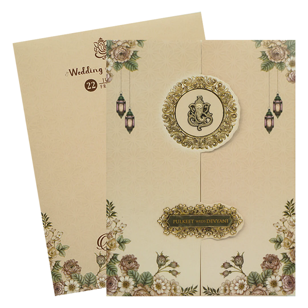 Beige Gold Floral Wedding Card-KJTS1842 - Image 2