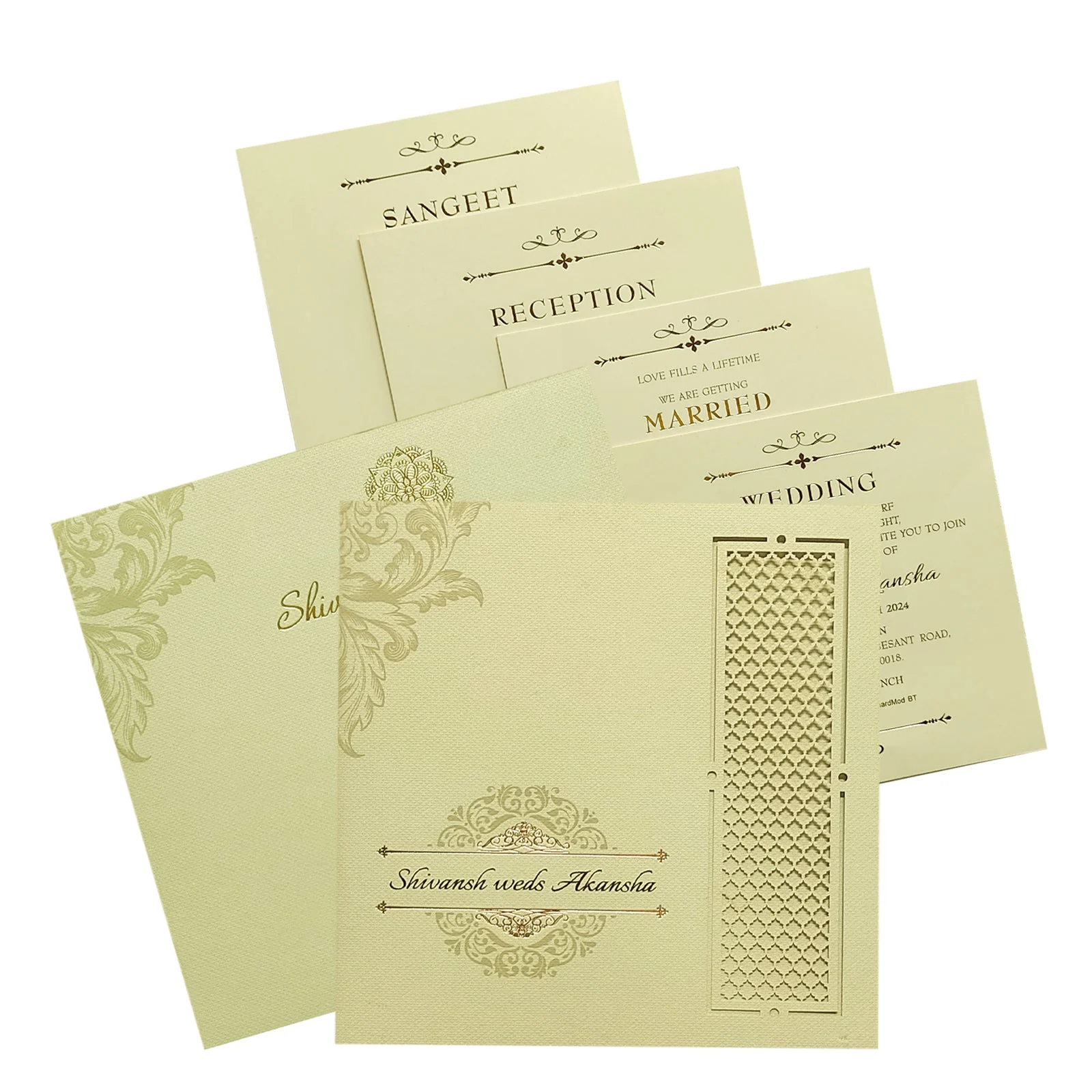 Beige Laser Cut Invitation Card-KRC29482