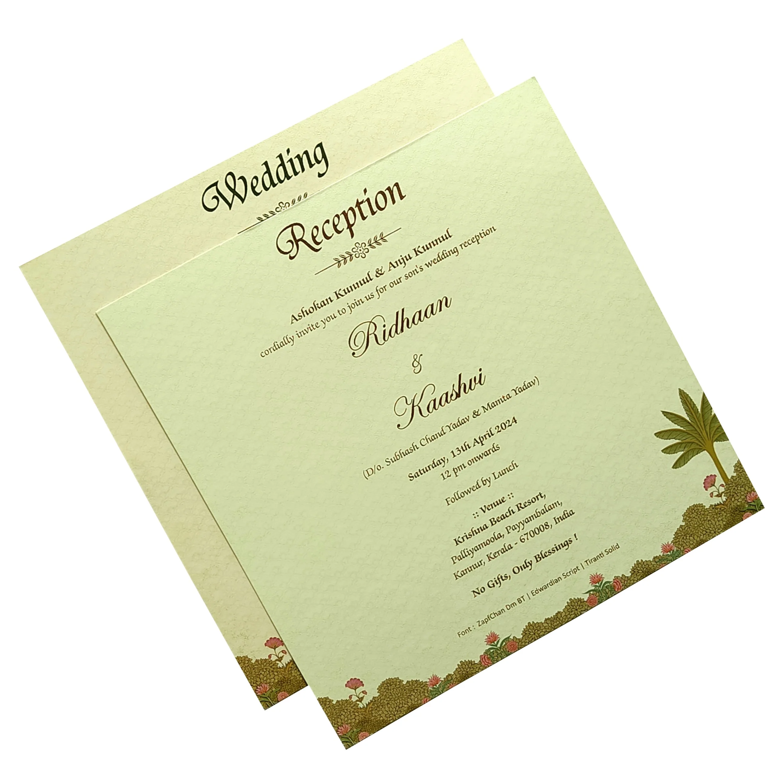 Beige Light Green Invitation Card-KRC29990 - Image 5