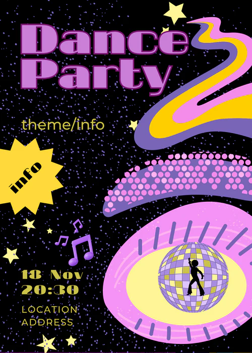 Black Pink Floyd Design Dance Party Invitation-AADPI005 - Image 2