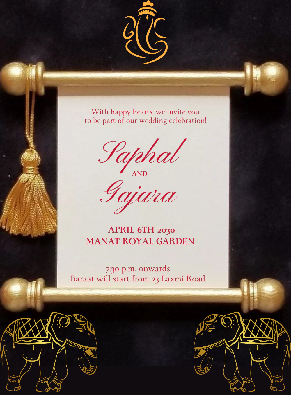 Black Scroll Hindu Wedding Invitation-AAHWI015