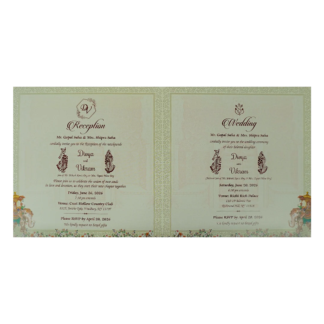 Blue Royal Floral Palace Wedding Card-KNKD8109 - Image 5