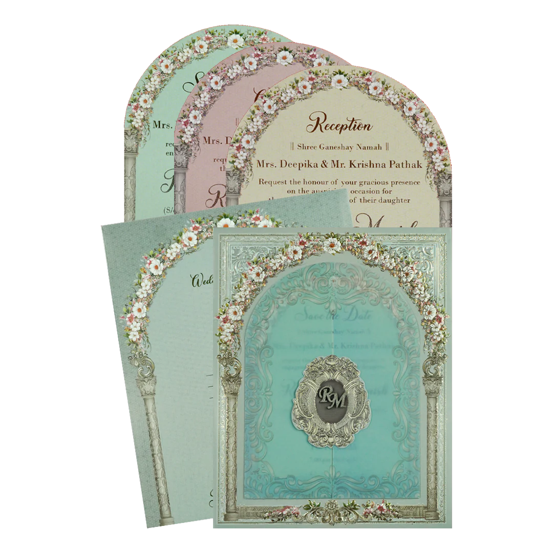 Blue Floral Arch Wedding Card-KSI64130