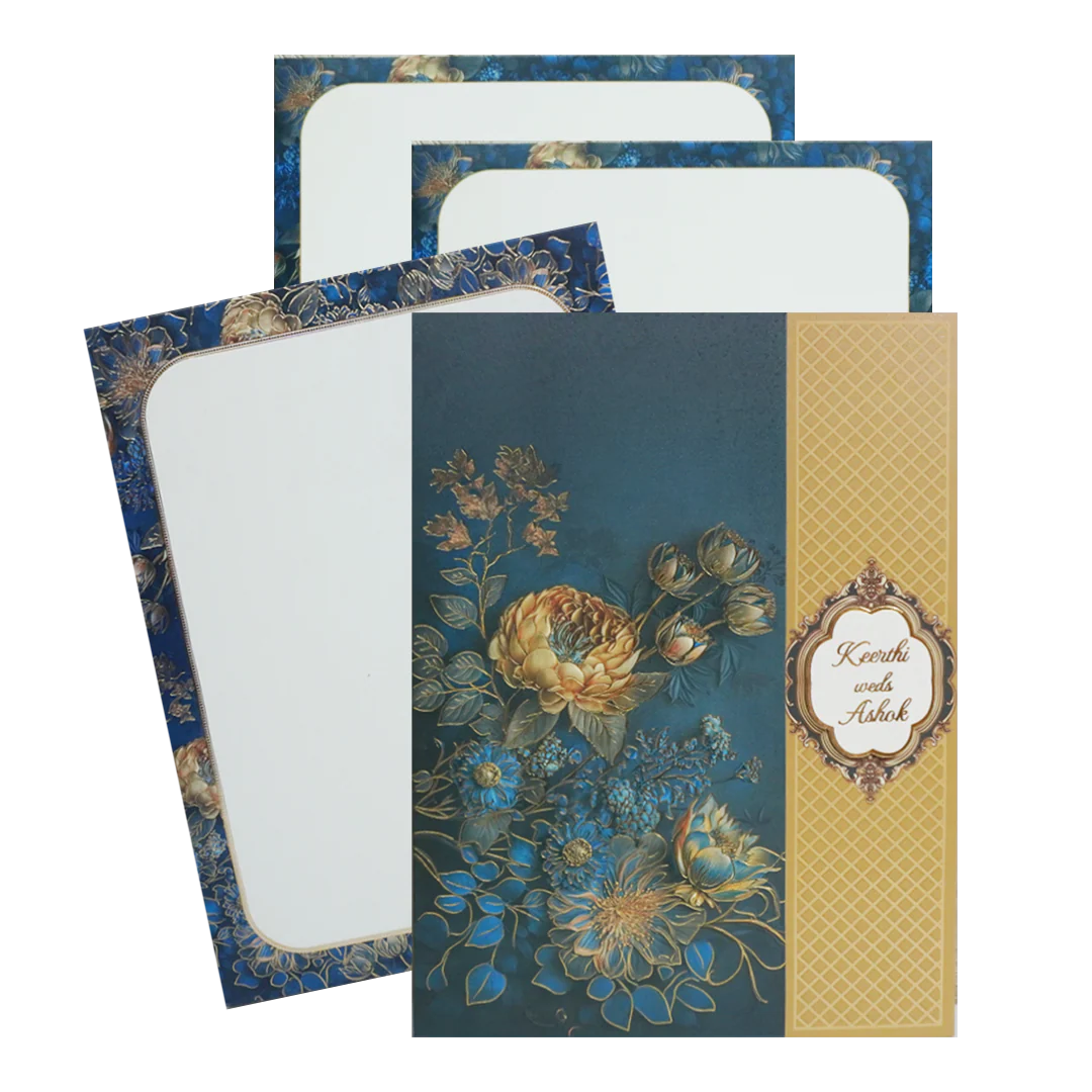Blue Floral Door Wedding Card Design-KAC05180