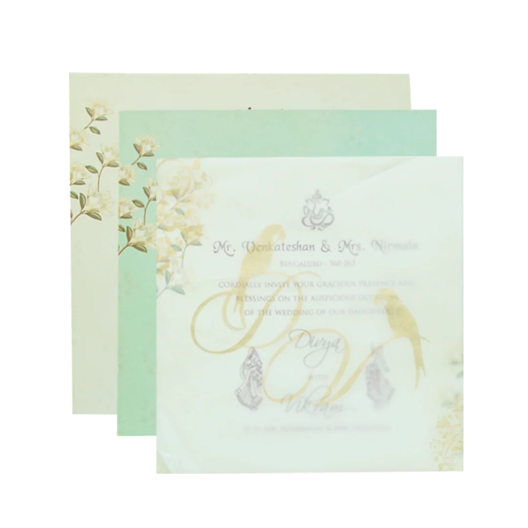 Green Floral Fancy Opening Wedding Card-KNGA7101 - Image 5