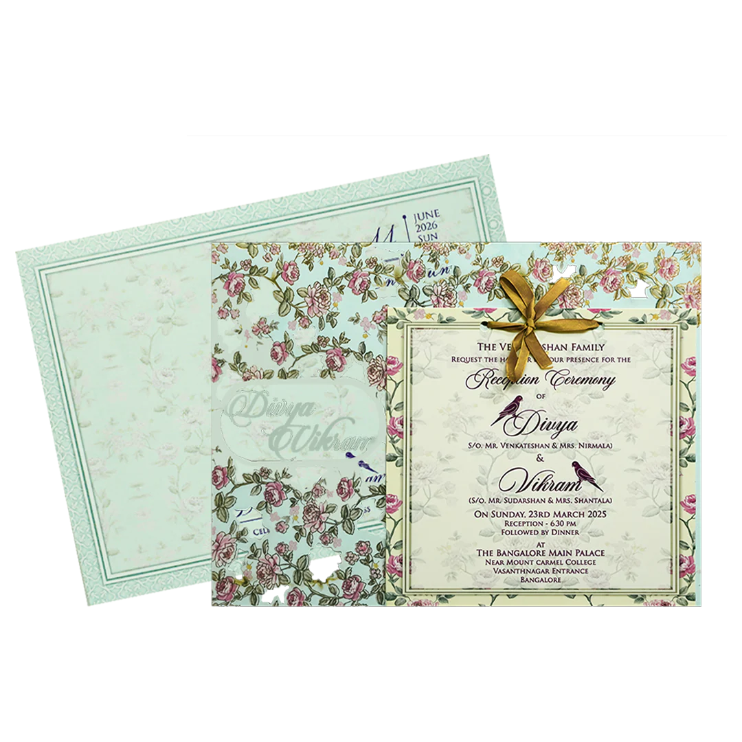 Blue Floral MDF Wedding Card Design-KNKO7602 - Image 2
