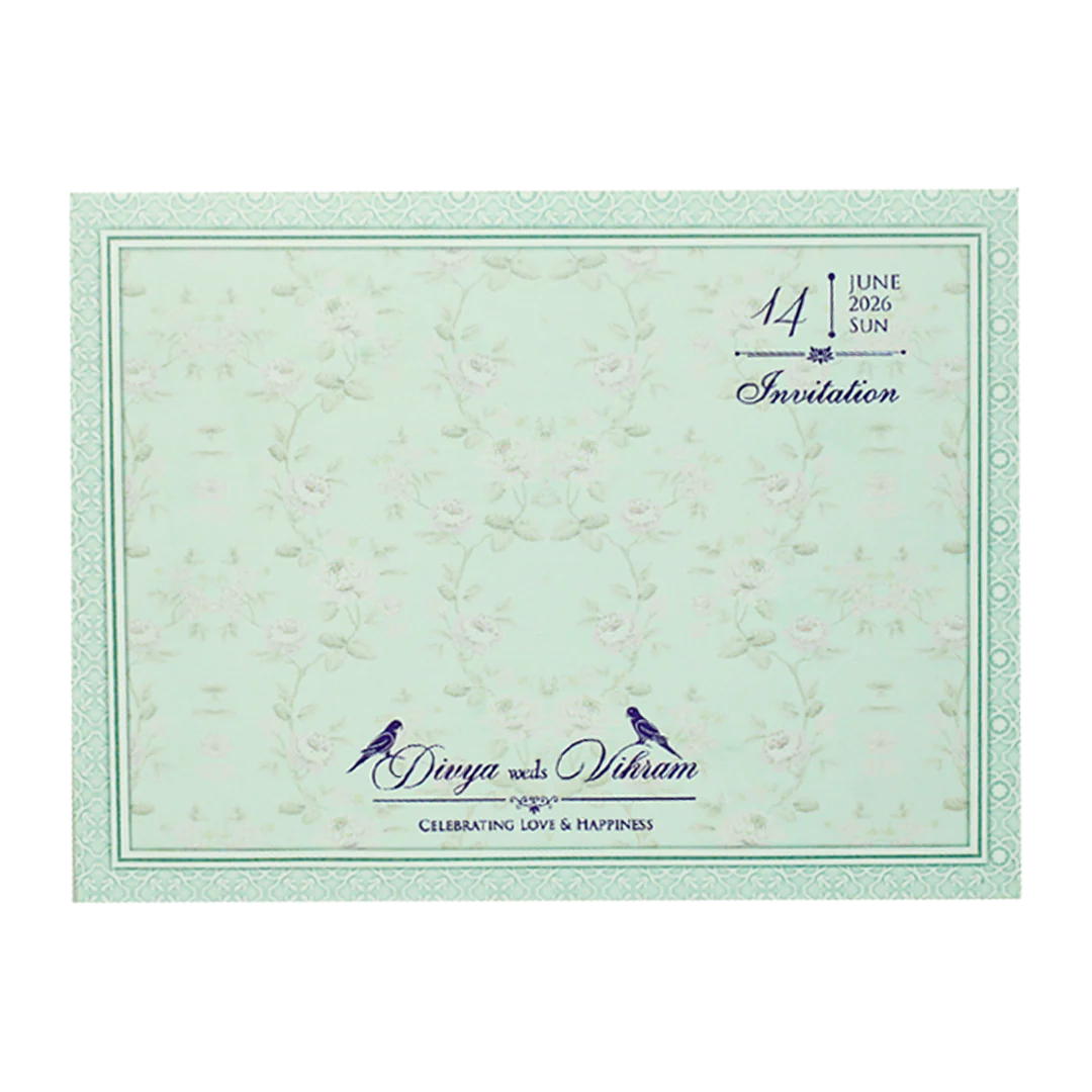 Blue Floral MDF Wedding Card Design-KNKO7602 - Image 4