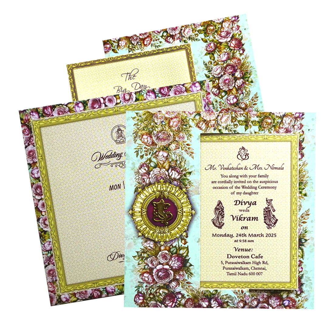 Blue Floral Rotating Wedding Invitation-KNFO8402