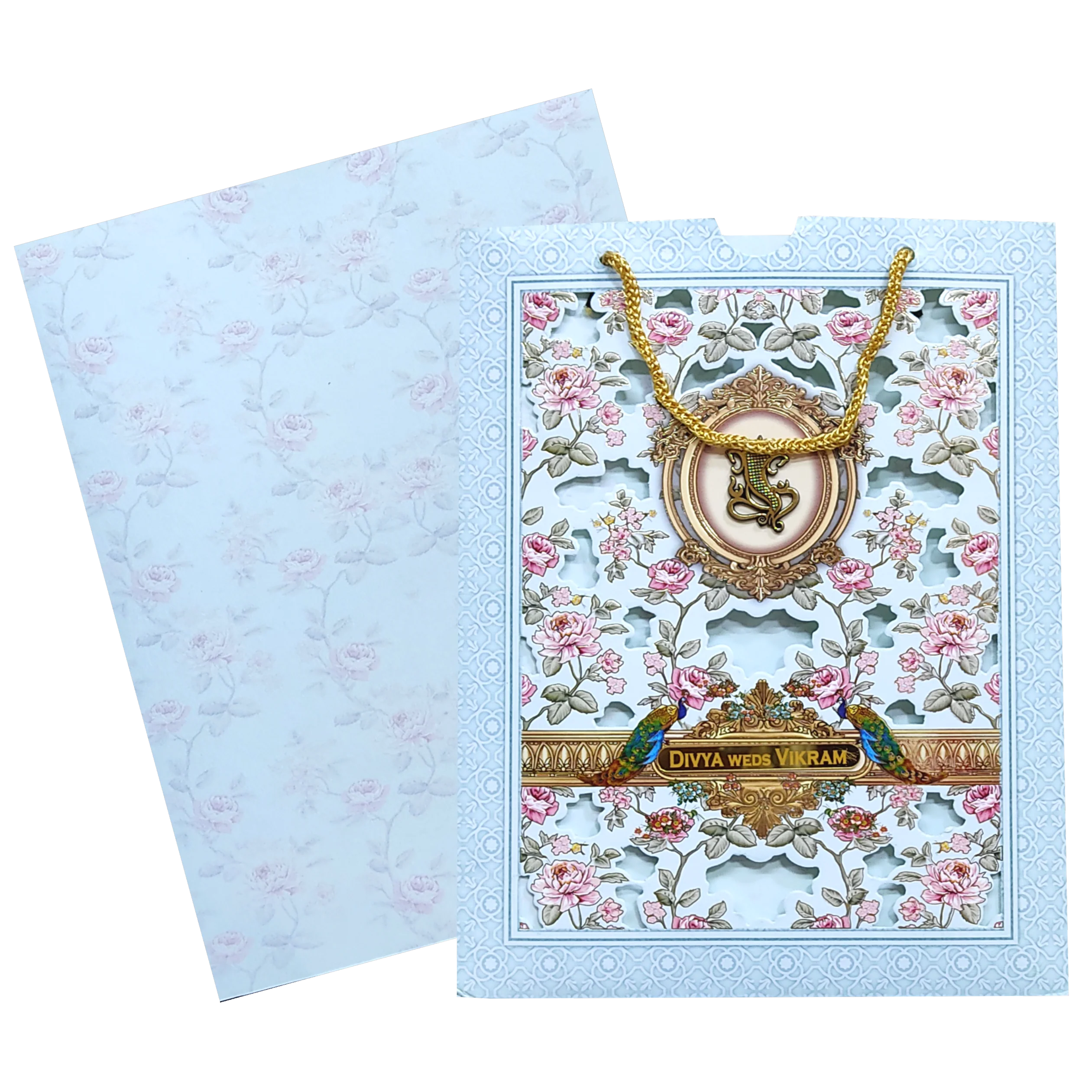 Blue Floral Twofold Wedding Card-KNKQ8304 - Image 2