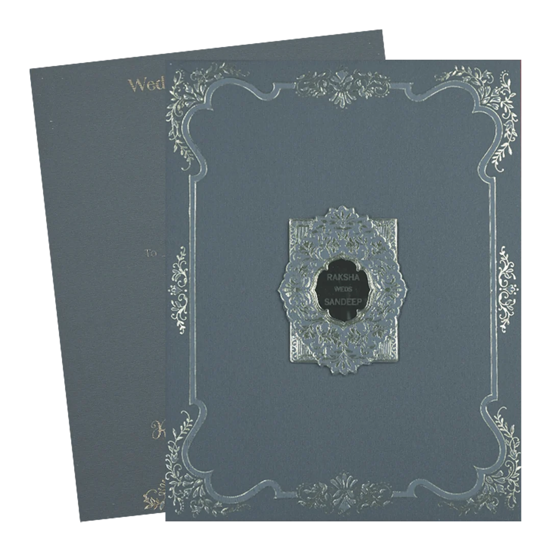 Blue Gold Floral Border Padded Wedding Card-KSI64420 - Image 2