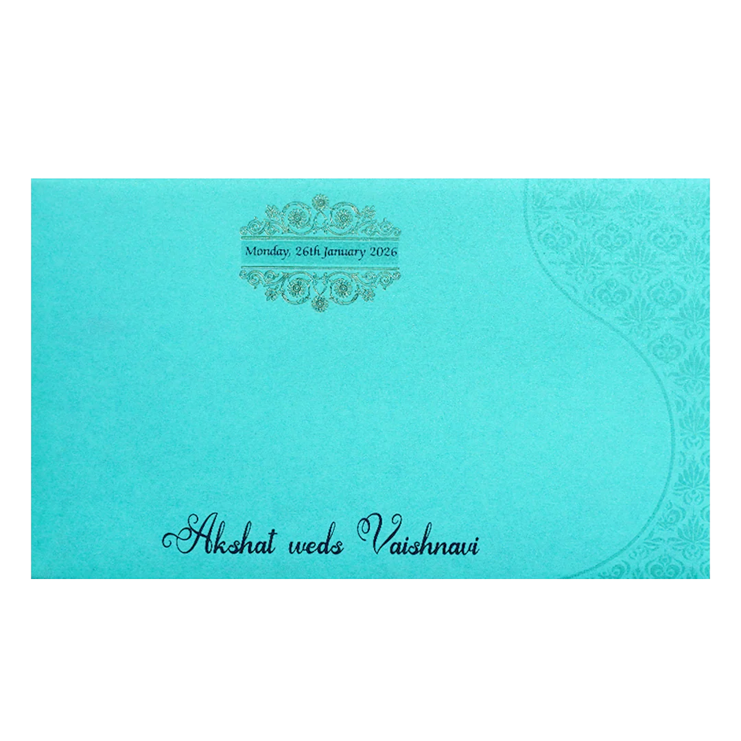 Blue Gold Foil Embossed Floral Wedding Invitation Card-KPR06440 - Image 4