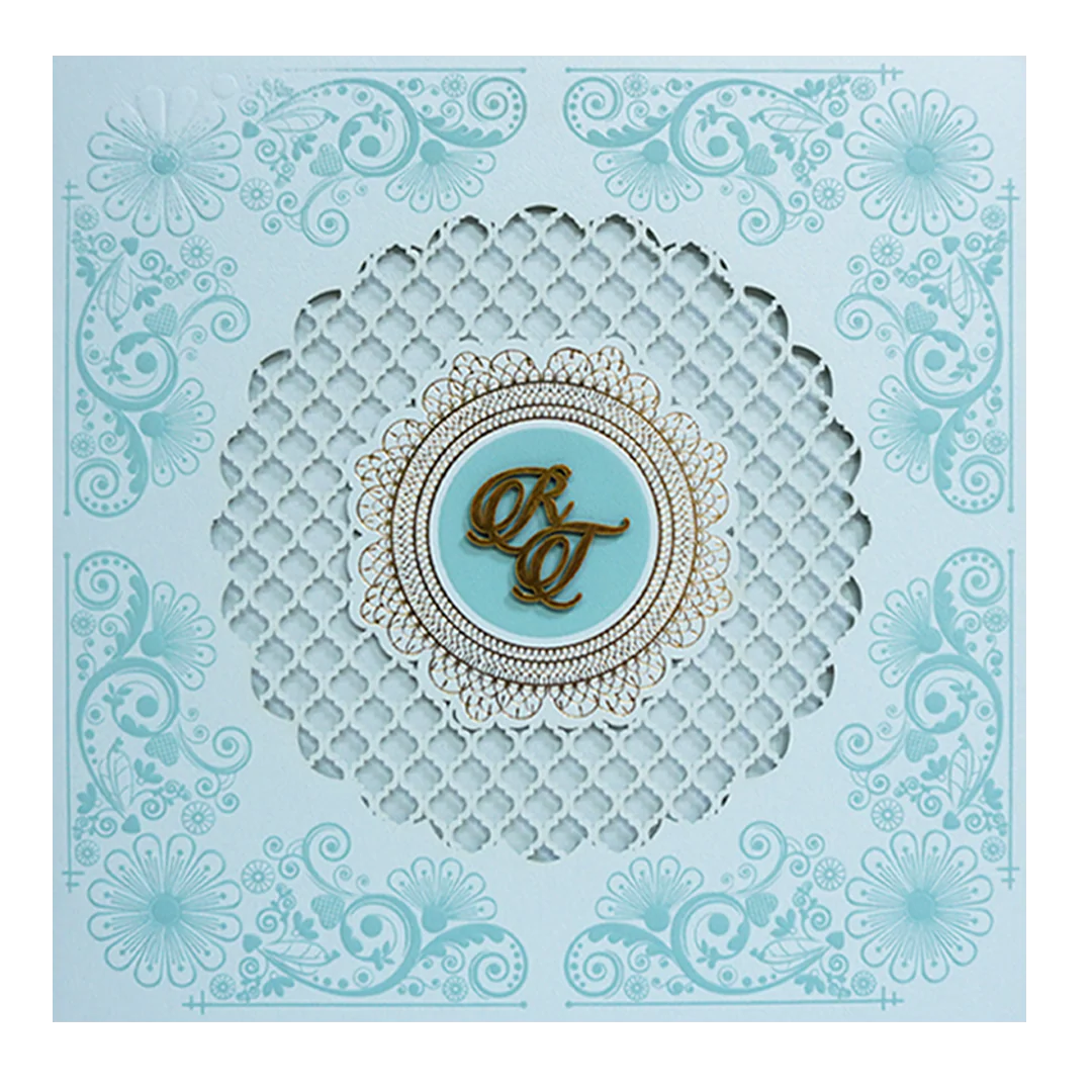Blue Padded Laser Cut Wedding Card-KPR23310 - Image 3