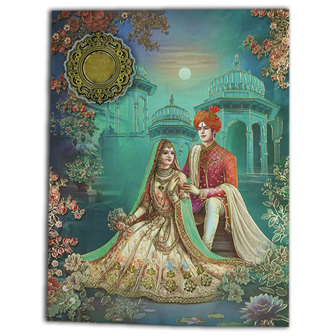 Blue Palace Couple Wedding Card-KSH73140 - Image 3
