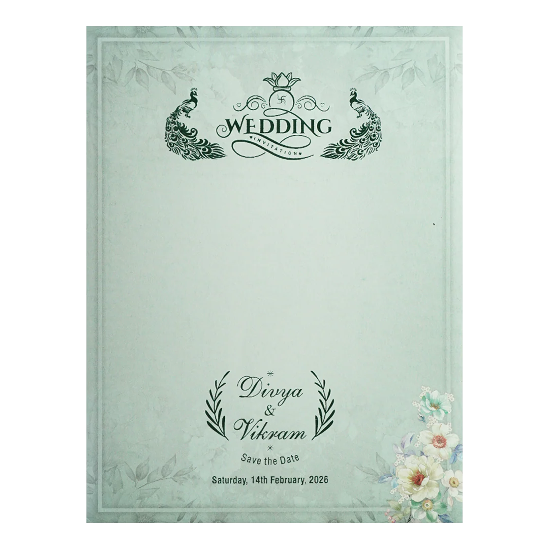 Blue Pastel Floral Oval Wedding Card-KNTY6809 - Image 4