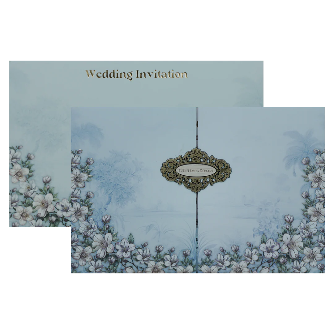 Blue Pastel Floral Padded Wedding Card-KJTS1829 - Image 2