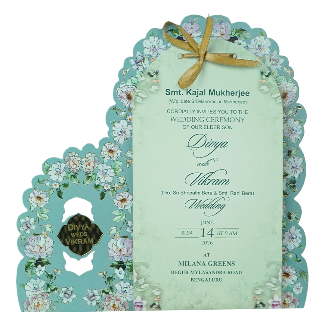 Blue Laser Cut Floral Wedding Card - KNBS3404 - Image 3