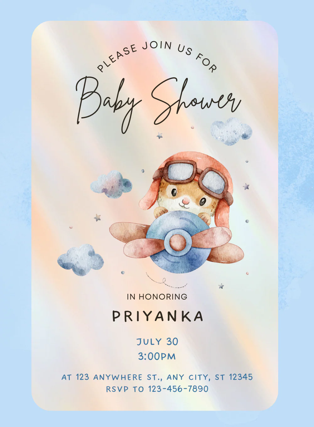Blue Airplane Baby Shower Invitations-AABSW017