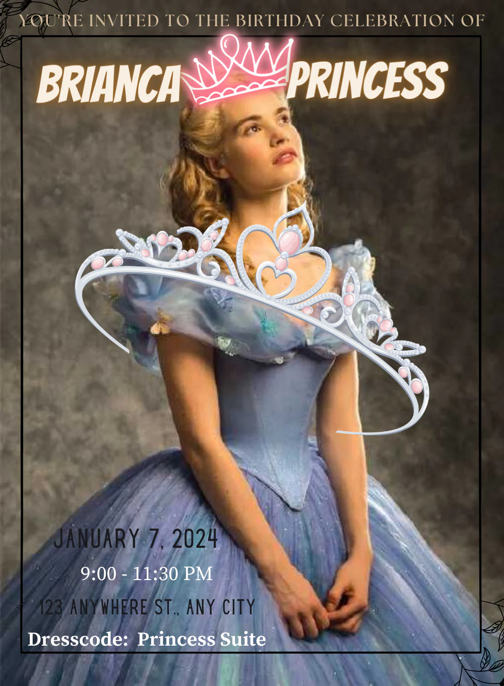 Blue Cindrella Princess Invitation-AAPNC005