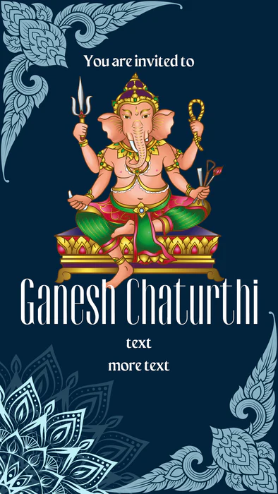 Blue Designed Ganesh Chaturthi Invitation-AAGCI004 - Image 2