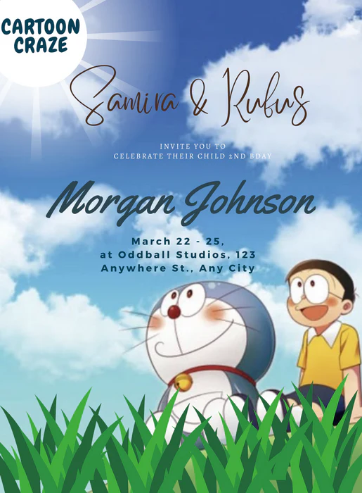 Blue Doremon Popular Characters Invitation-AAPOP007 - Image 2