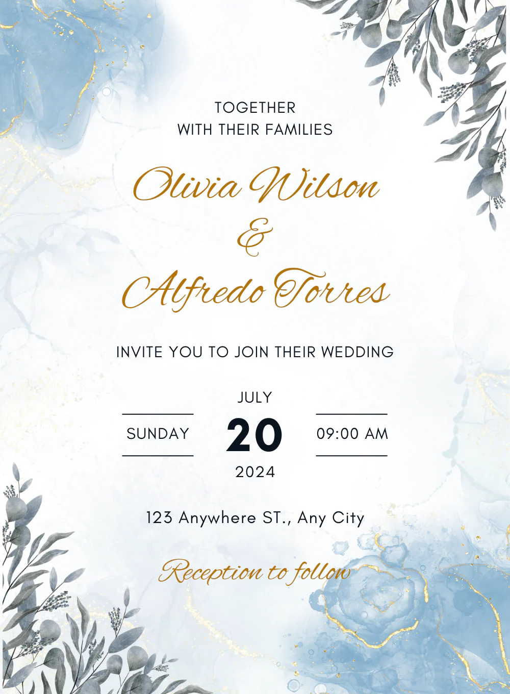 Blue Leaf Christian Wedding Invitation-AACWI027