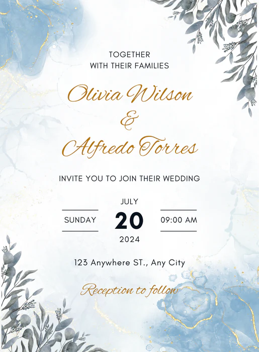 Blue Leaf Christian Wedding Invitation-AACWI027 - Image 2