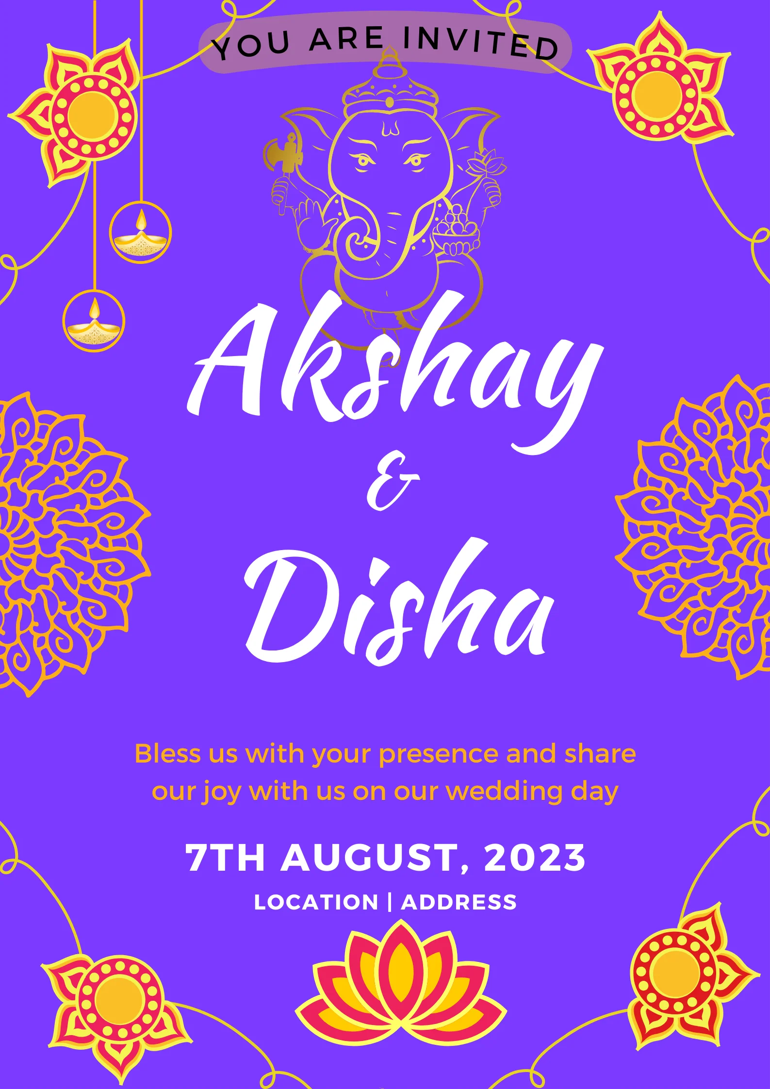 Blue Lotus Gujarati Wedding Invitation-AAGWI003