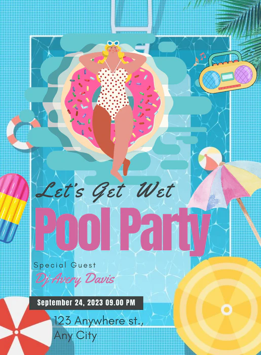 Blue Radio Pool Party Invitation-AAPPI022 - Image 2