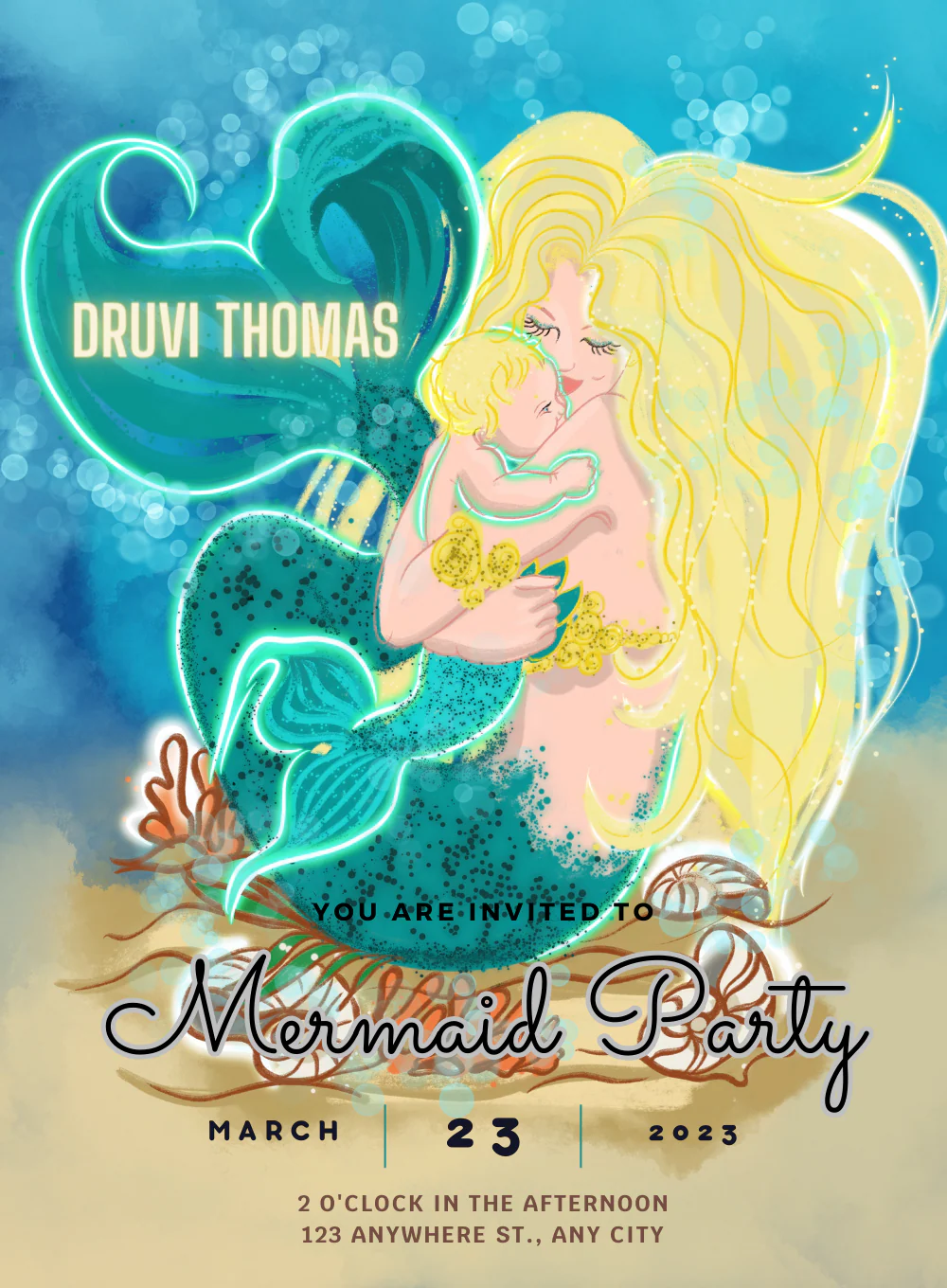 Blue Sparkling Mermaid Invitation-AAMER011 - Image 2