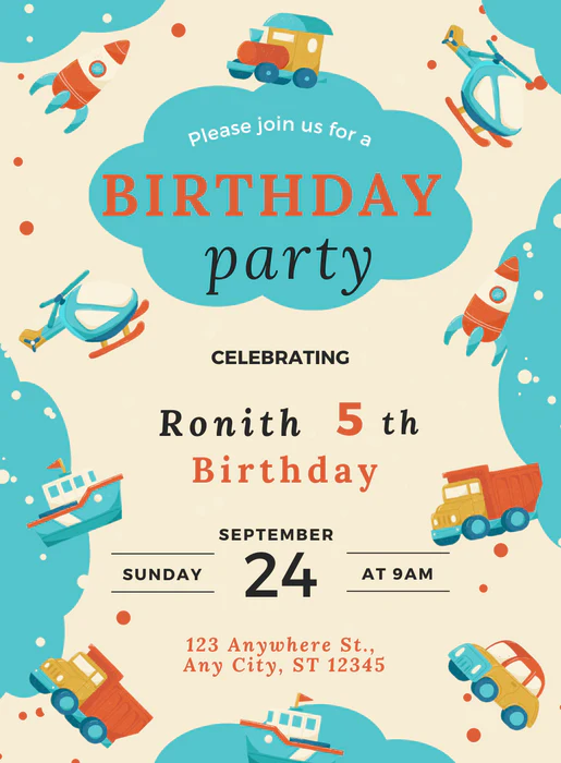 Blue Vintage Kids birthday Invitation-AAKBI020 - Image 2