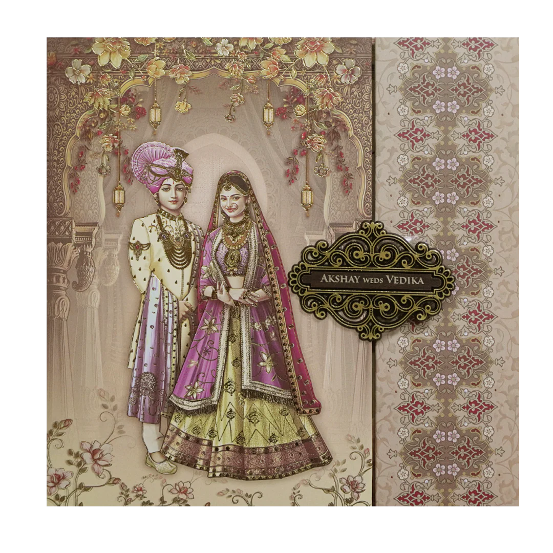 Brown Bride and Groom Padded Wedding Card - KSH72830 - Image 3