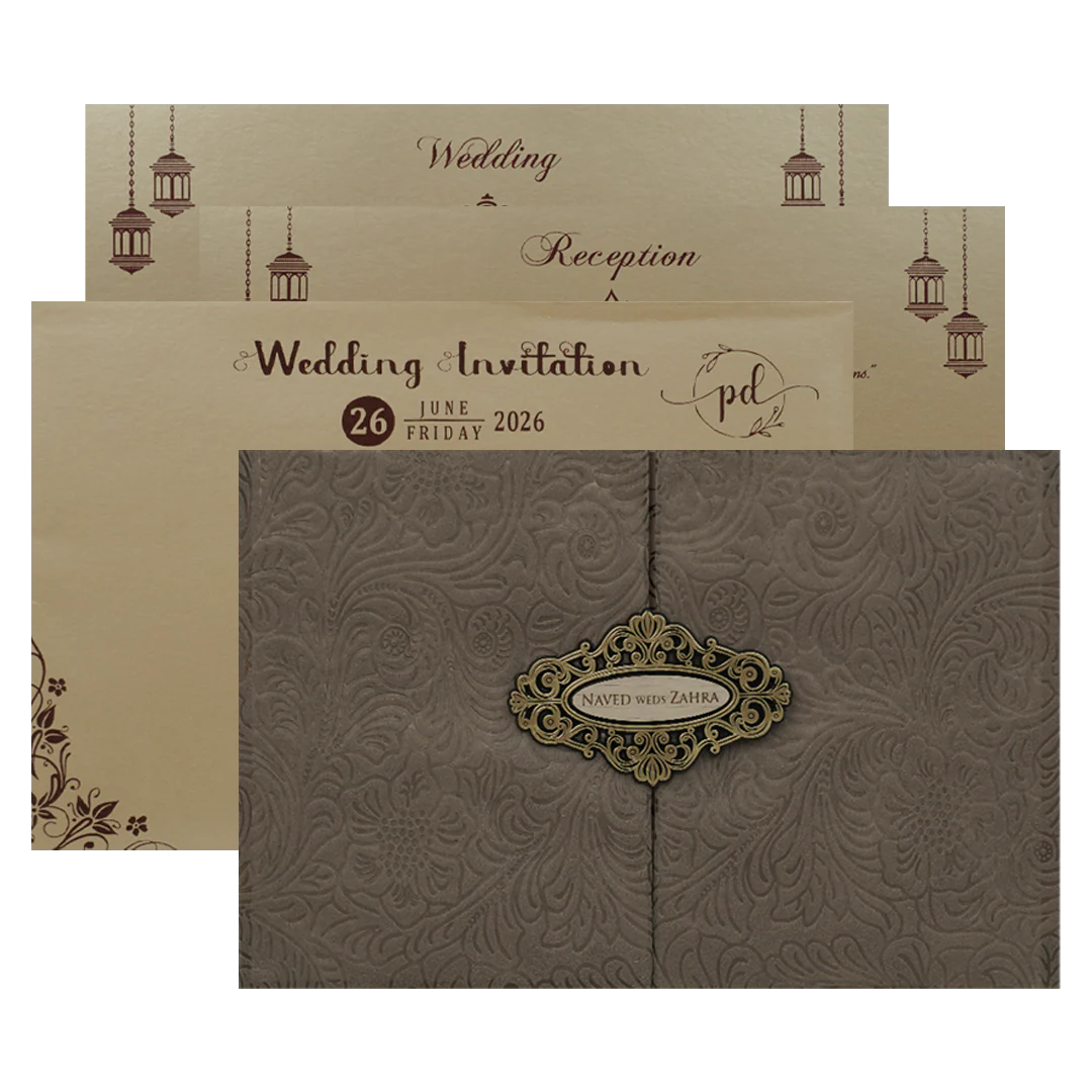 Brown Embossed Padded Wedding Card-KJTS1851