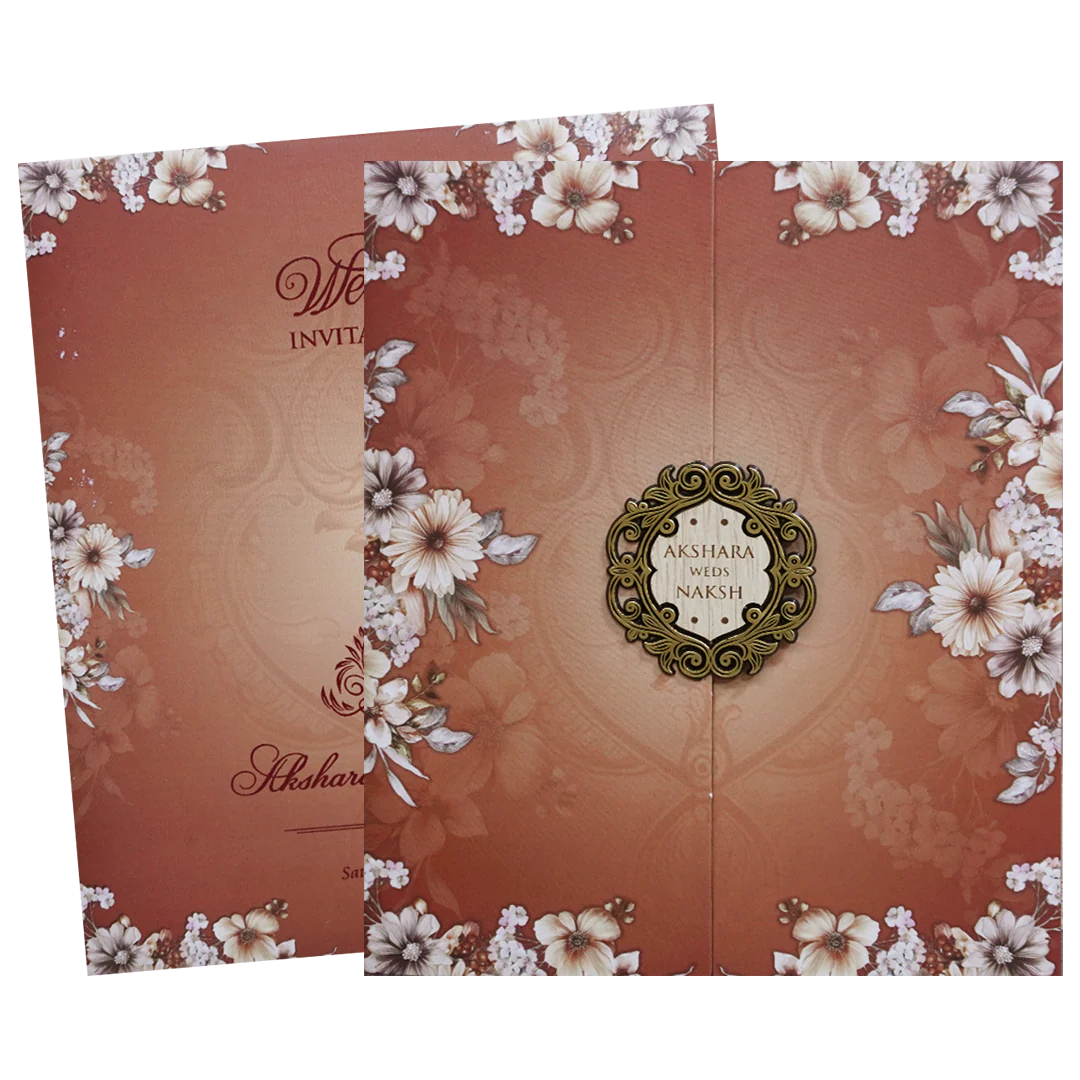 Brown Floral Door Wedding Invitation Card - KVN07600 - Image 2