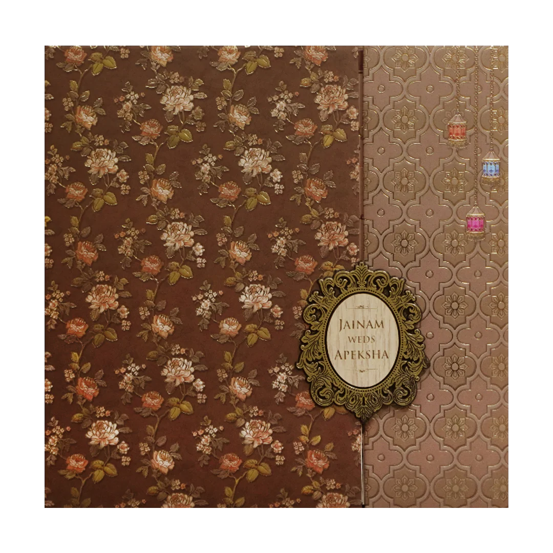 Brown Gold Floral Padded Wedding Card - KSH72850 - Image 3