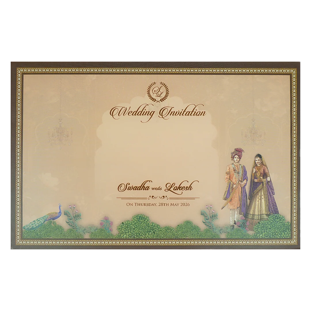 Brown Palace Arch Padded Wedding Card-KRE27840 - Image 4