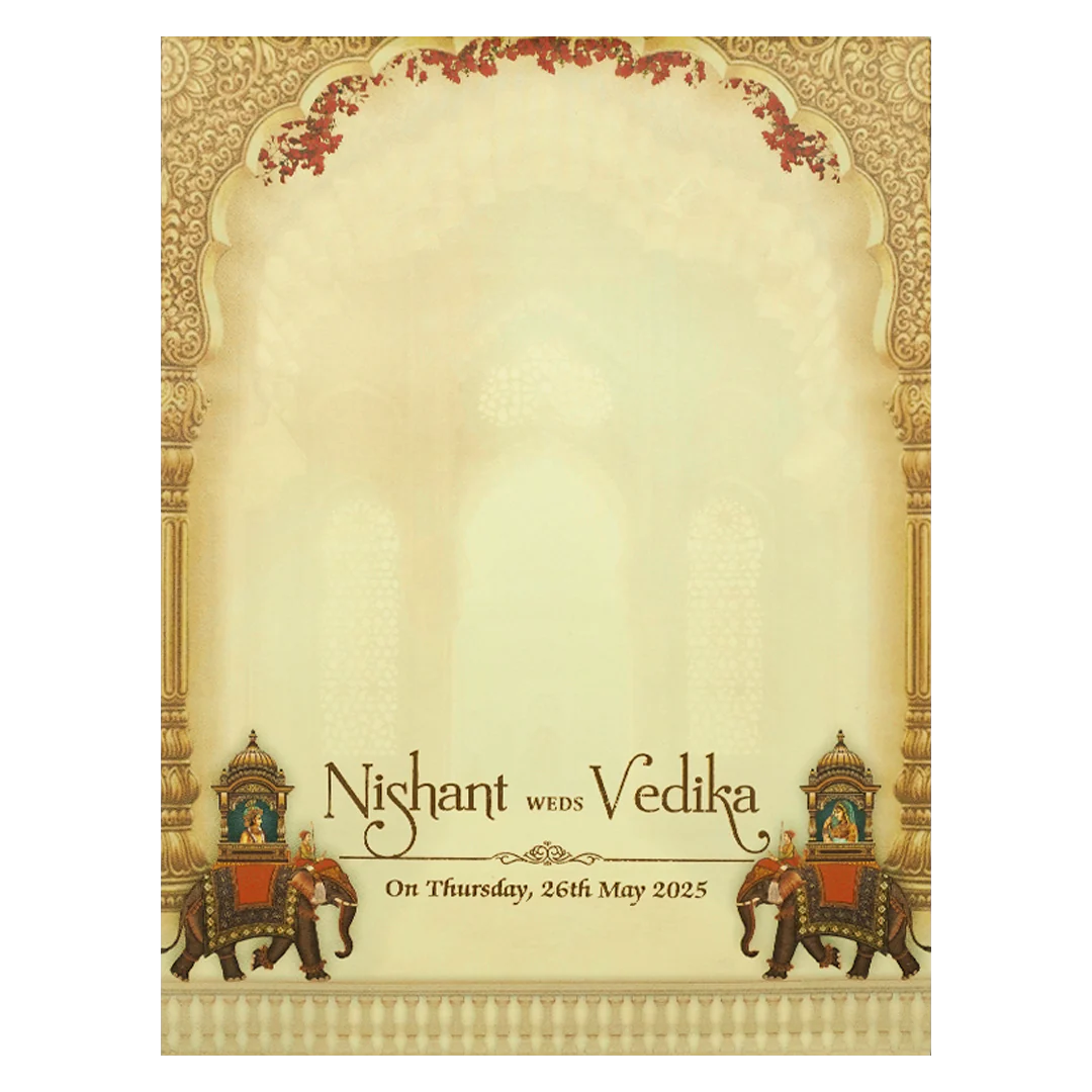 Brown Palace Elephant Padded Wedding Card-KRE27980 - Image 4