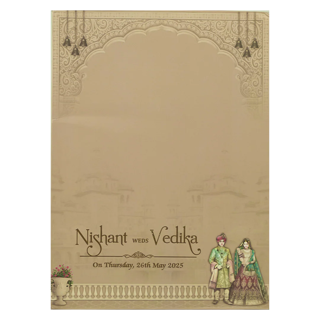 Brown Palace Royal Couple Padded Wedding Card-KRE27900 - Image 4