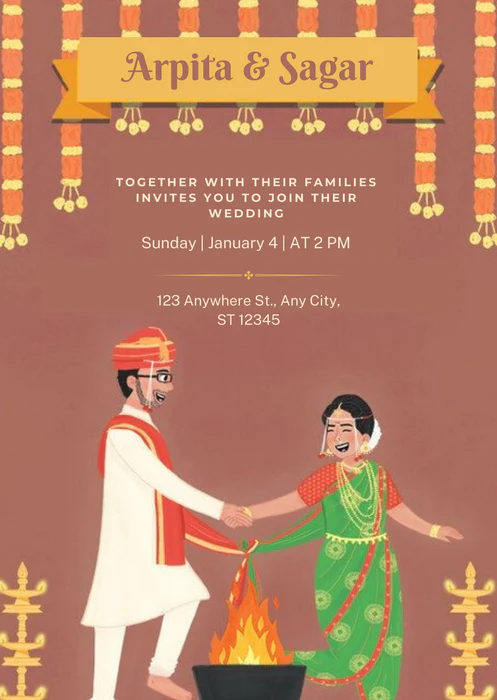 Brown Happy Couple South Indian Wedding Invitation-AASIW003 - Image 2