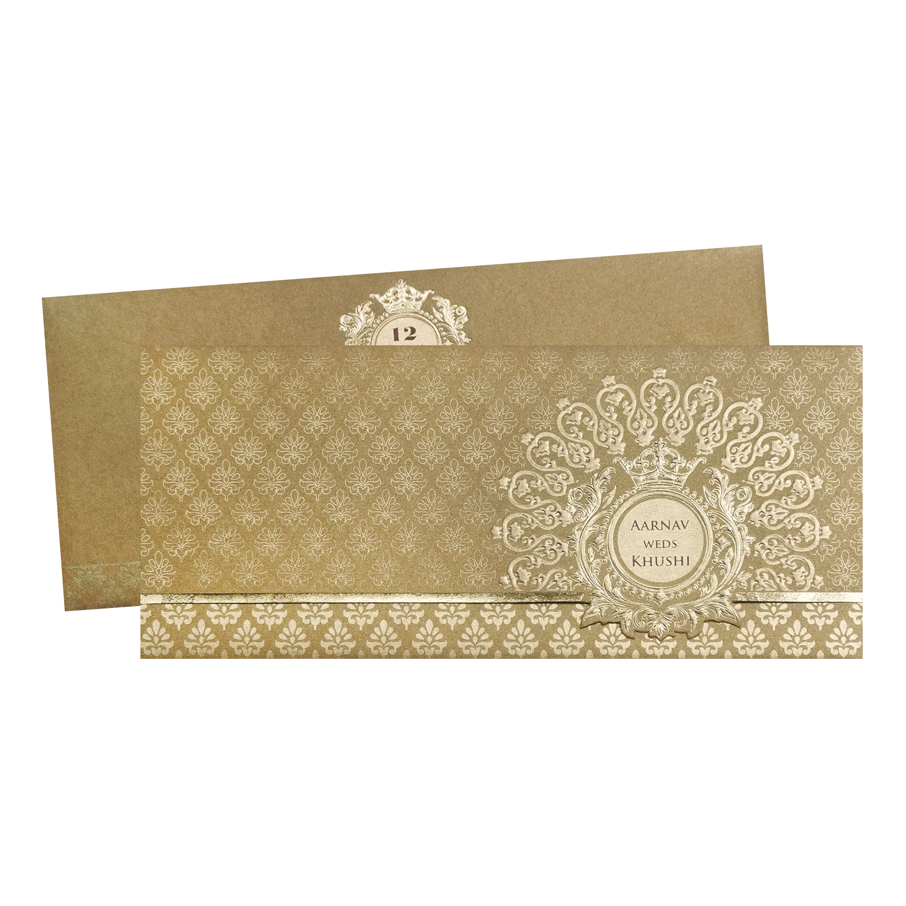 Classic Gold Embossed Regal Wedding Invitation Card-KPR06260 - Image 2