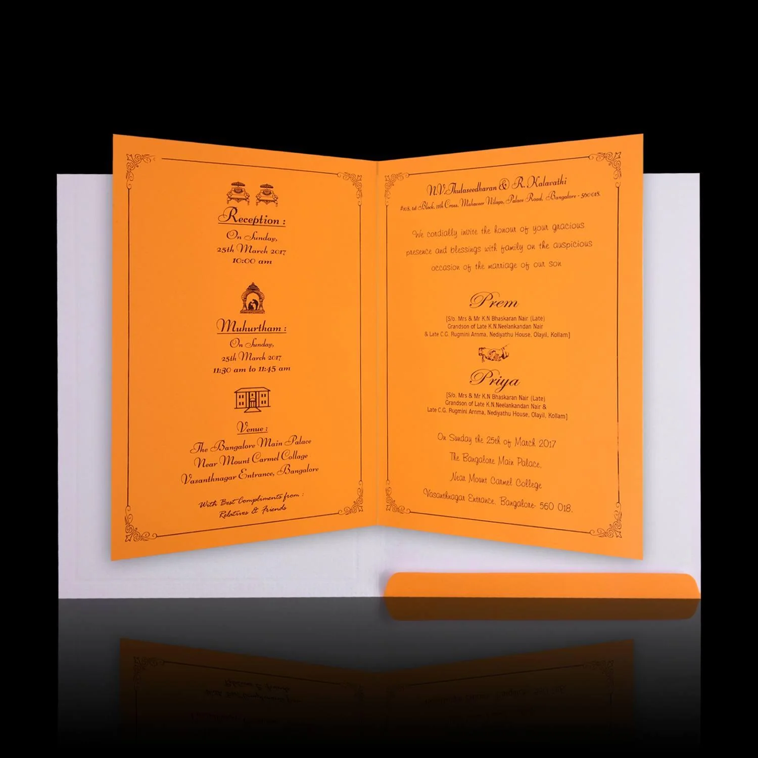Classic Yellow Shading With Ganesha Theme Wedding Card - KNK2036 - Image 5