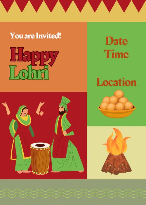 Colorful Dhol Design Lohri Celebration Invitation-AALCI002 - Image 2