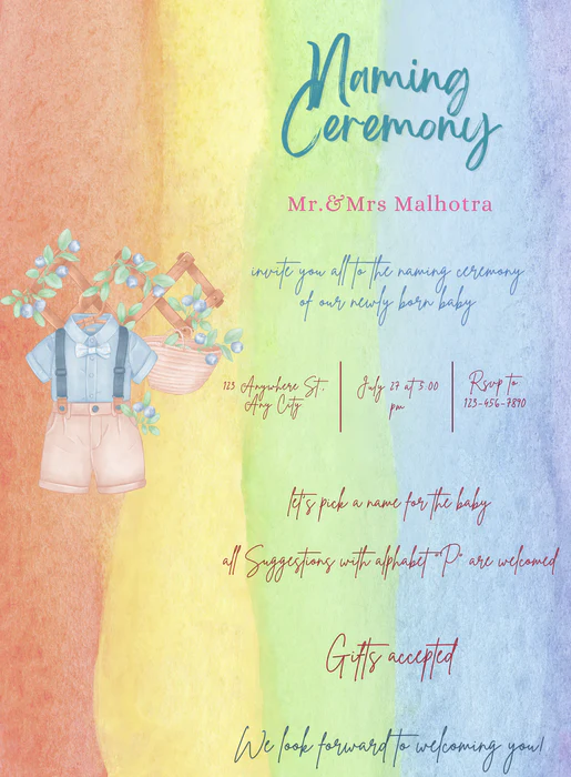 Colorful Rainbow Naming Ceremony Invitations-AANCI007 - Image 2