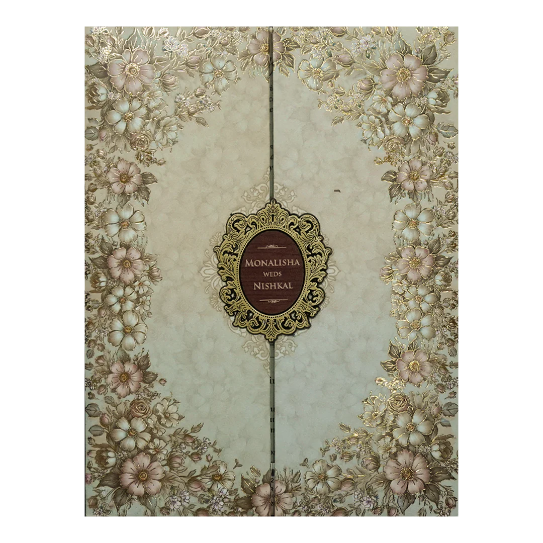 Cream Beige Floral Padded Wedding Card-KSH72410 - Image 3